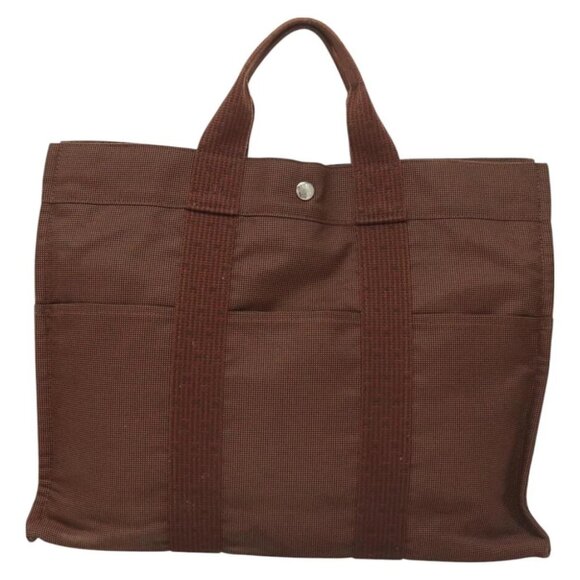 HERMES Her Line MM Hand Bag Canvas Brown Silver - Picture 1 of 15